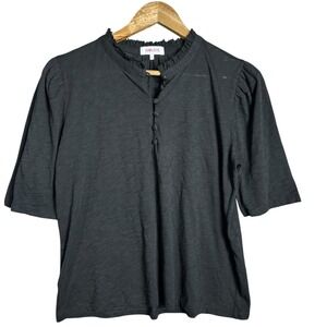 Goldie Lewinter Pima cotton Ruffle Button Puff Sleeve Top Women's Size S classic